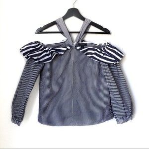 NWOT J. Crew Striped Off-the-Shoulder Tie-Neck Top